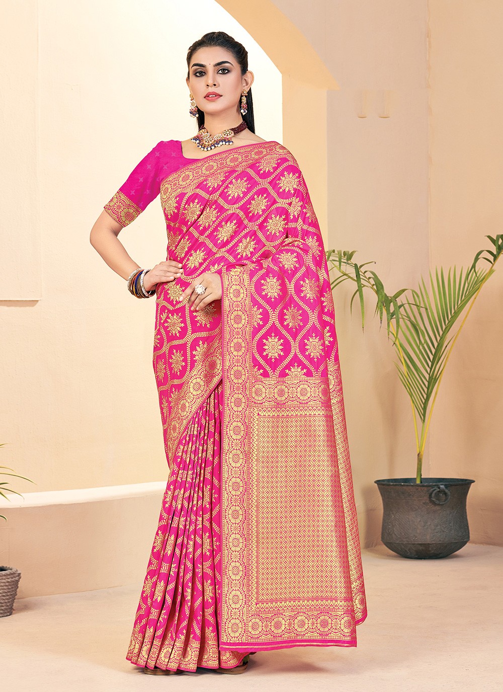 Traditional Weaving Zari Banarasi Silk Saree - S1055