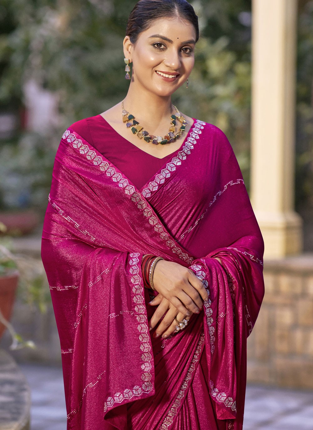 Classic Border Work Chiffon, Shimmer Saree - S9548