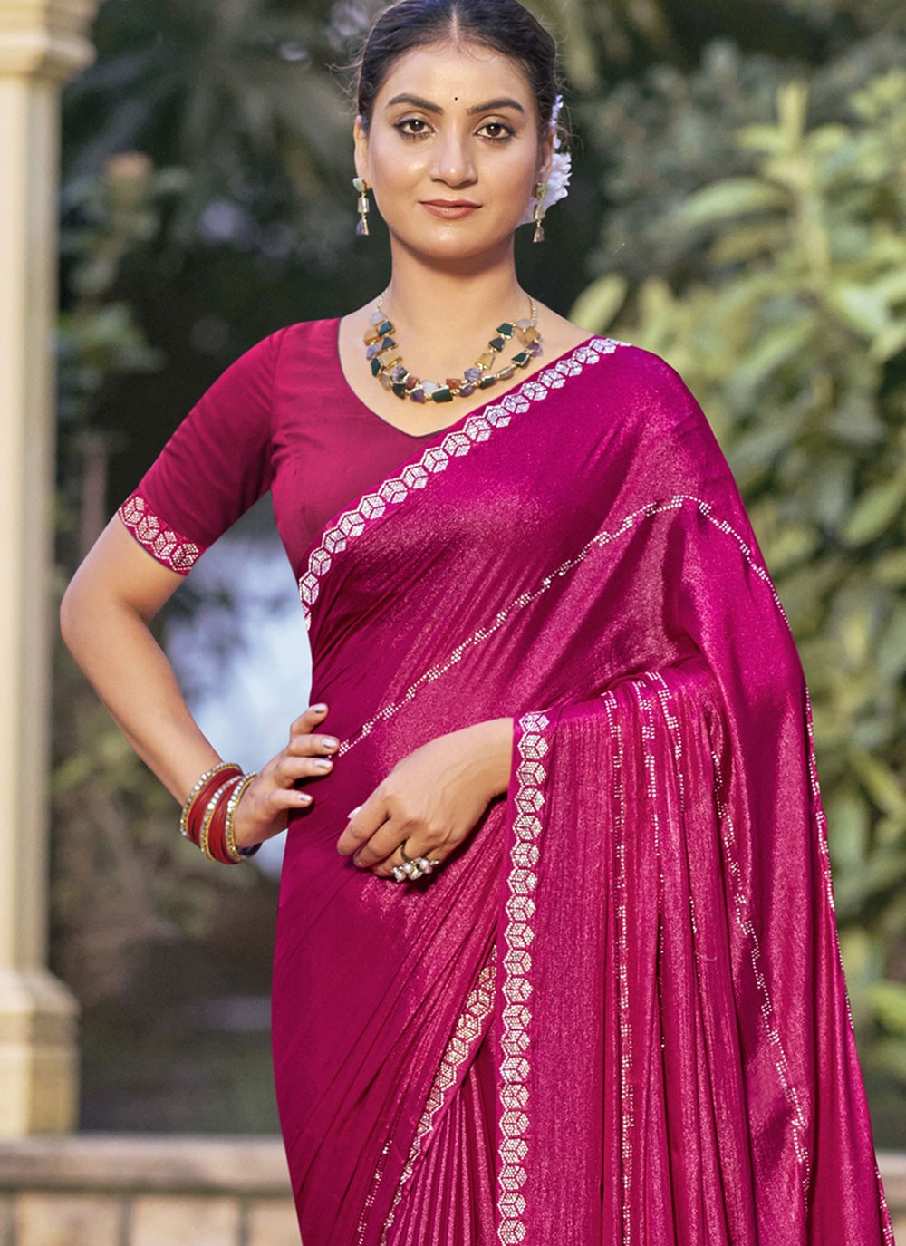 Classic Border Work Chiffon, Shimmer Saree - S9548