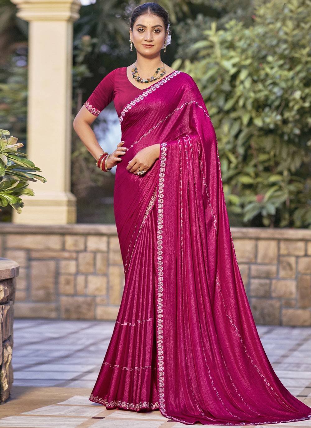 Classic Border Work Chiffon, Shimmer Saree - S9548