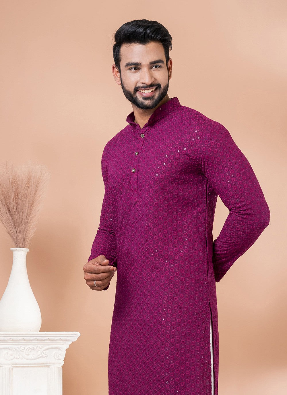 Embroidered Rayon Magenta Kurta - M7846