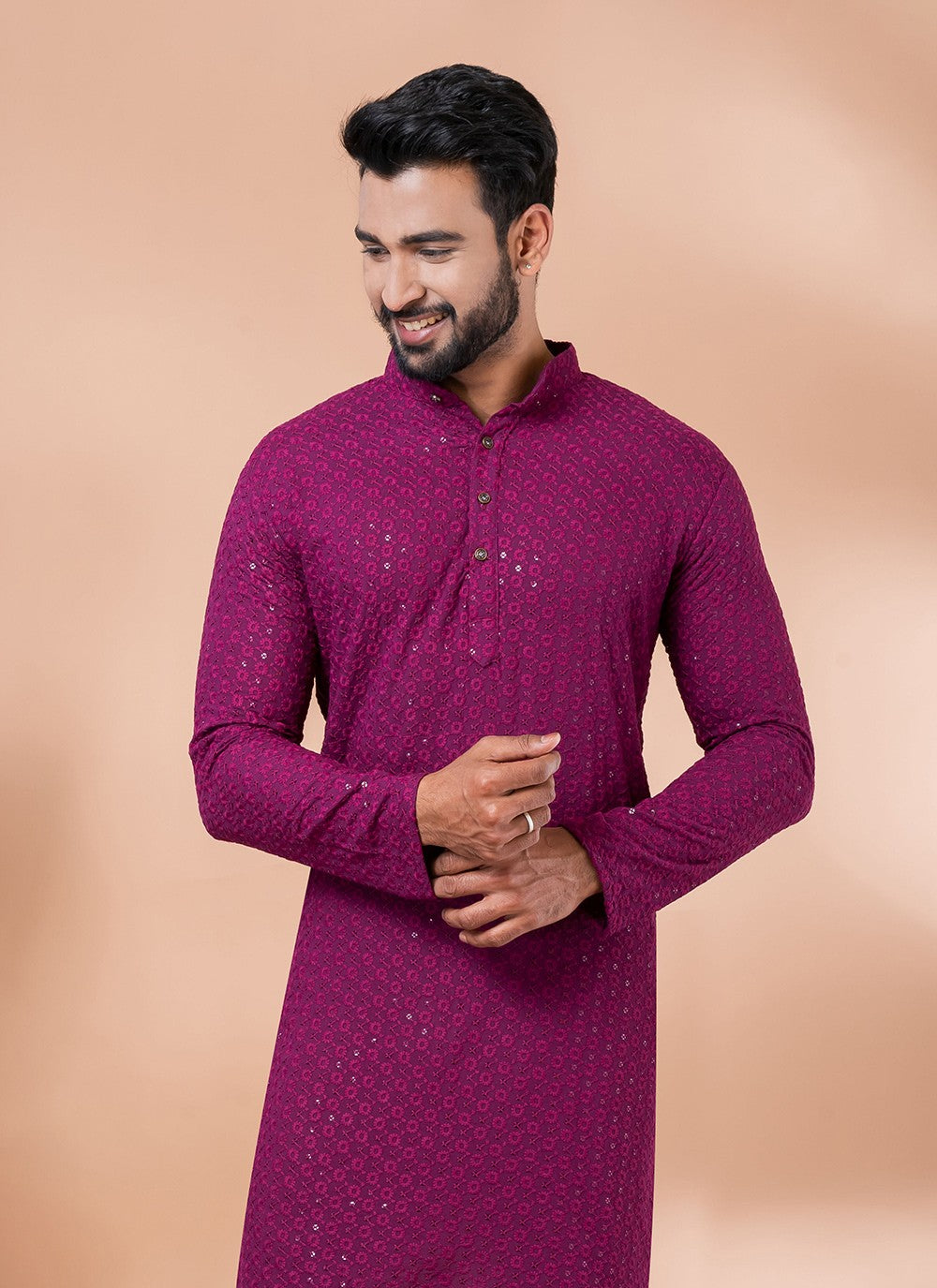 Embroidered Rayon Magenta Kurta - M7846