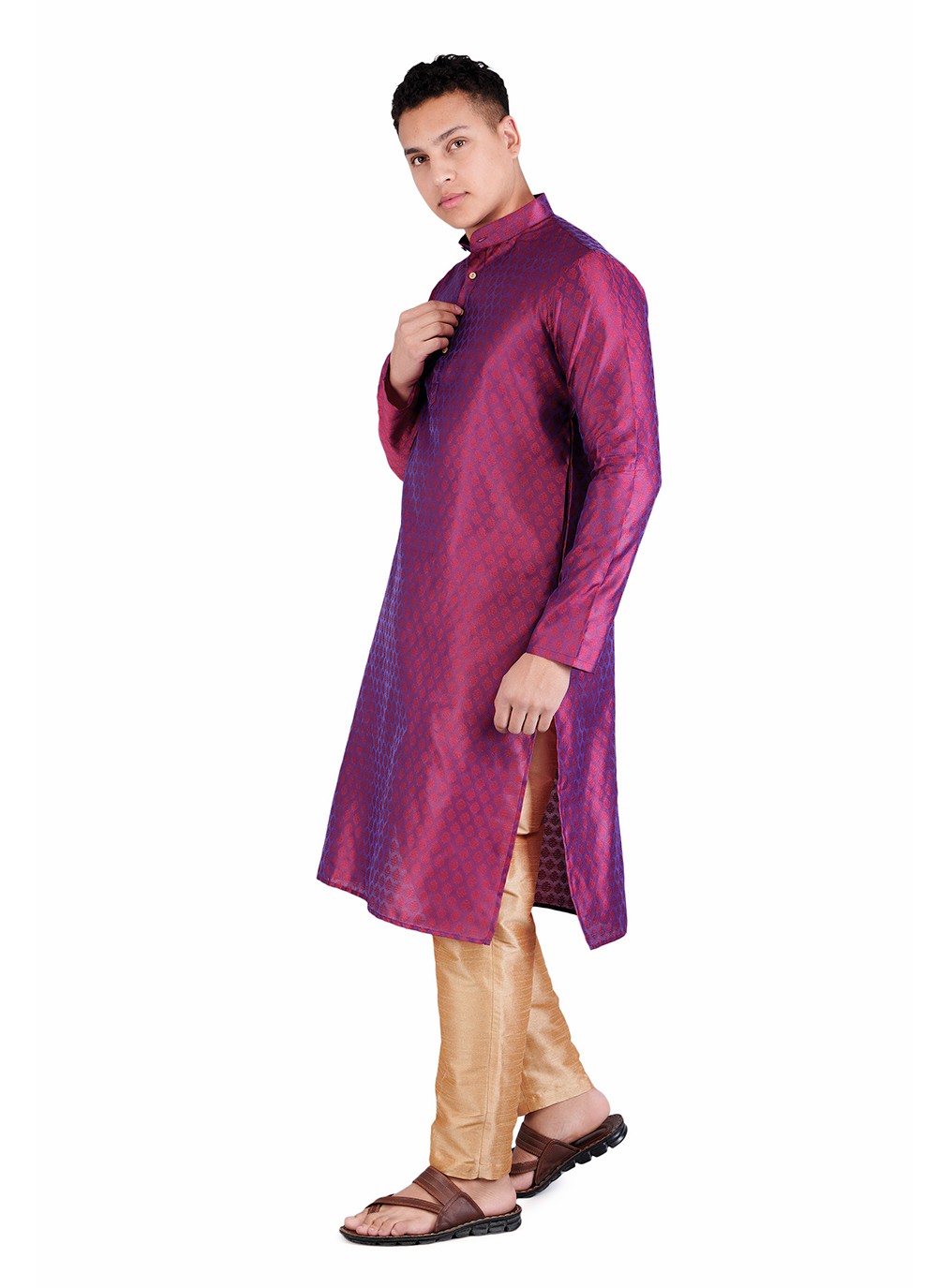 Weaving Zari Jacquard, Satin Magenta Kurta Pyjama - M6529