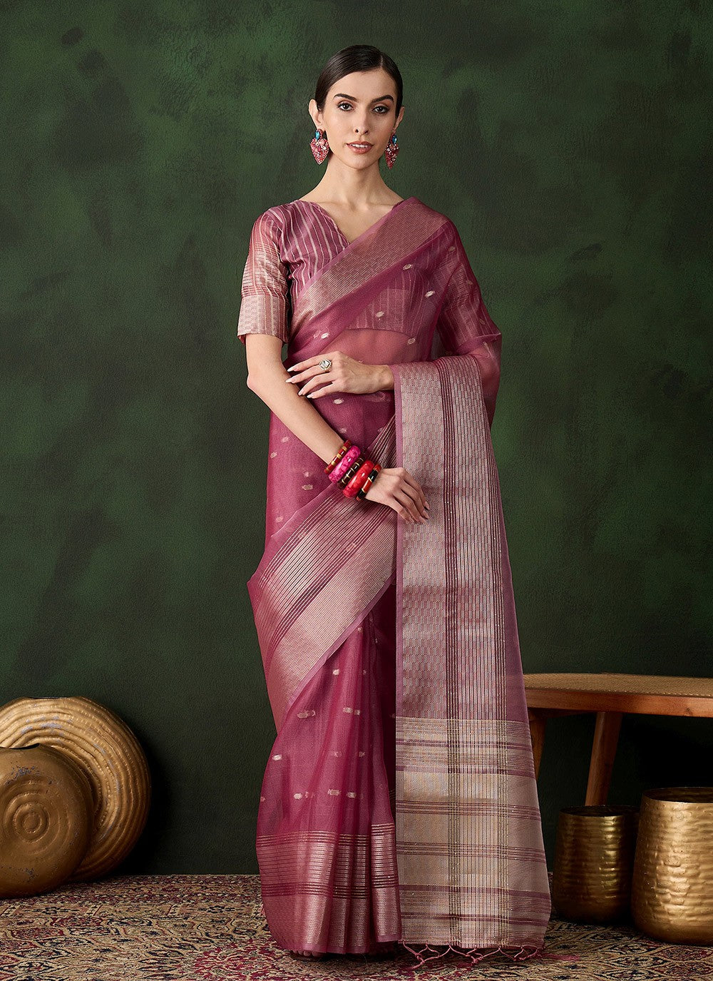 Trendy Woven Khadi, Organza Saree - S10452