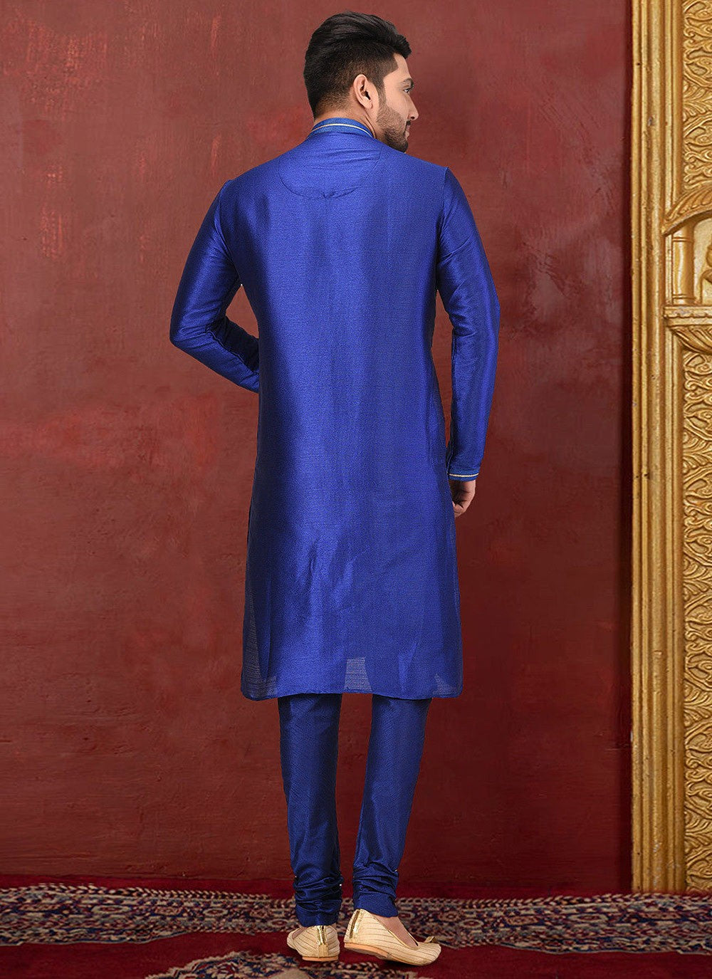 Embroidered Malbari Silk Blue Kurta Pyjama - M2739