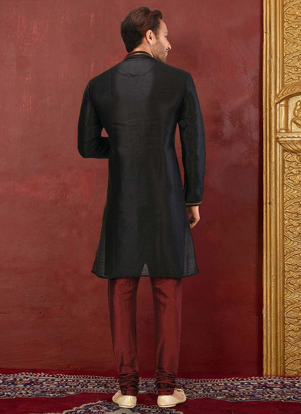 Zardosi Malbari Silk Black Kurta Pyjama - M2741