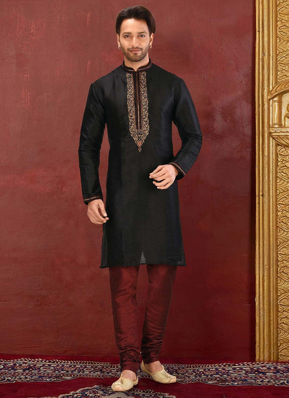 Zardosi Malbari Silk Black Kurta Pyjama - M2741