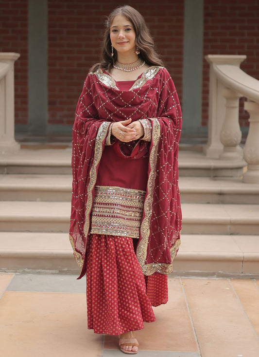 Embroidered Faux Georgette Salwar Suit - T4401