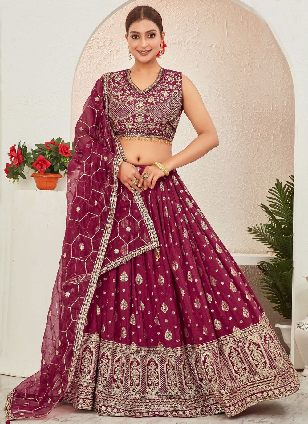 Embroidered Pure Dola Lehenga - L3155