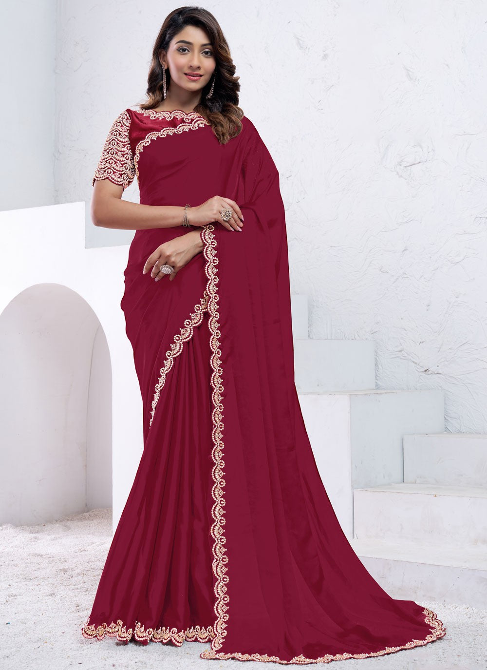 Embroidered, Moti, Sequins Crepe Silk Saree - S12036