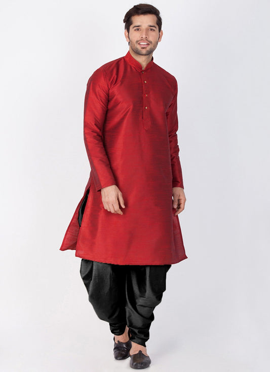 Plain Banarasi Silk Maroon Dhoti Kurta - M1347