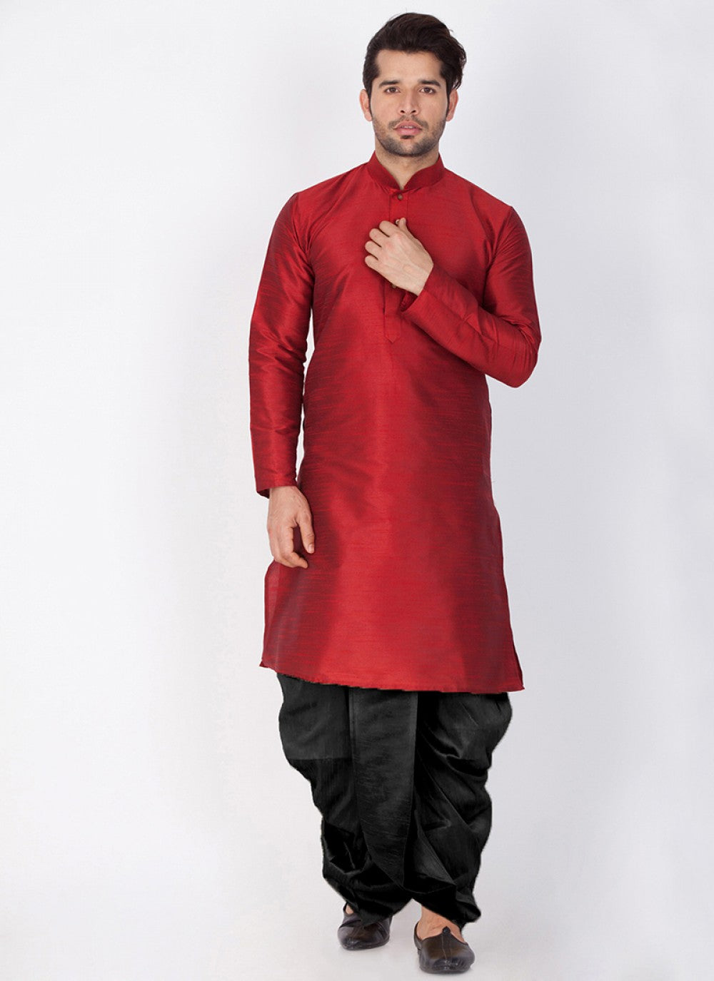 Plain Banarasi Silk Maroon Dhoti Kurta - M1349