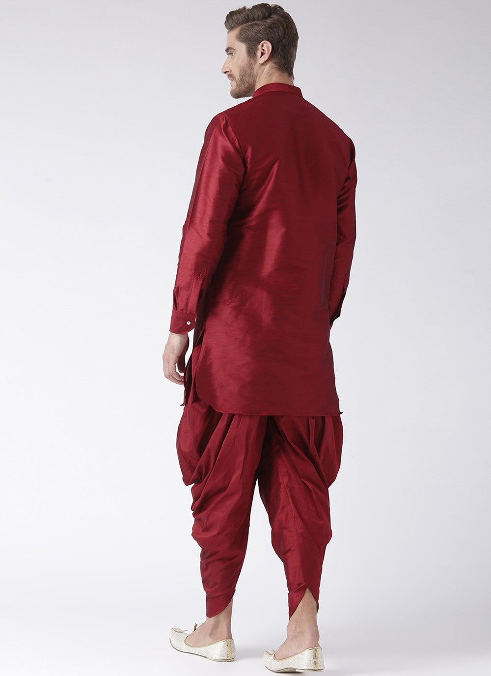 Plain Art Dupion Silk Maroon Dhoti Kurta - M2487