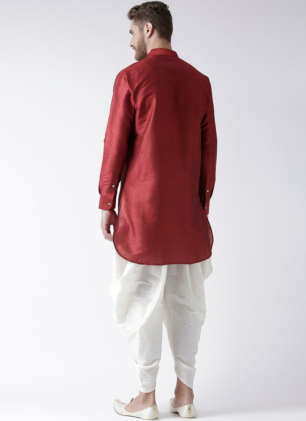 Plain Art Dupion Silk Maroon Dhoti Kurta - M2488