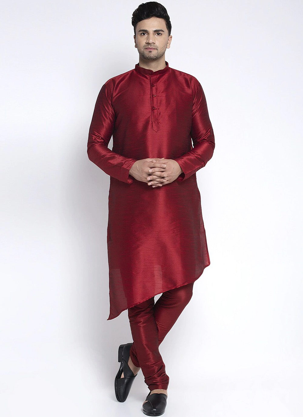 Plain Art Dupion Silk Maroon Indo Western - M2501