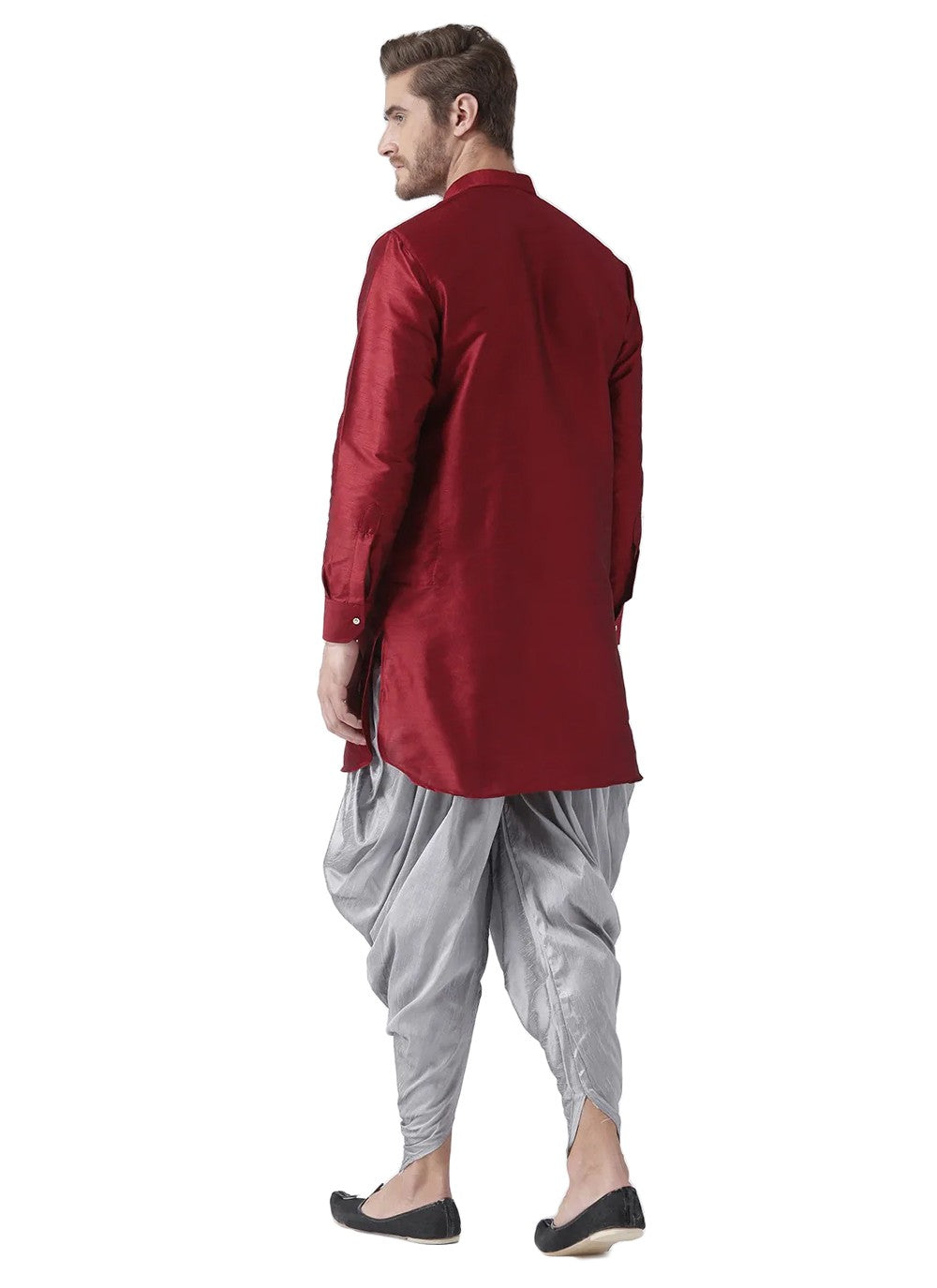 Plain Art Dupion Silk Maroon Dhoti Kurta - M2494