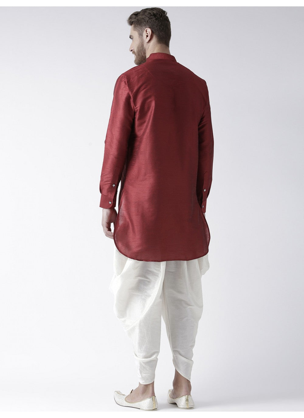 Plain Art Dupion Silk Maroon Dhoti Kurta - M1432