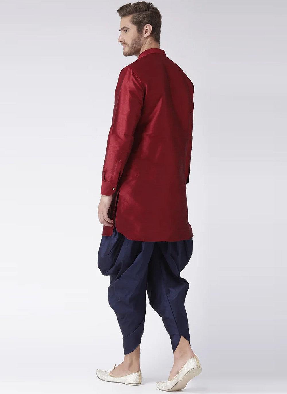 Plain Art Dupion Silk Maroon Dhoti Kurta - M2496