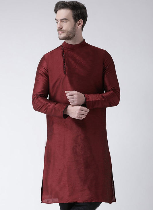 Plain Art Dupion Silk Maroon Kurta - M1413