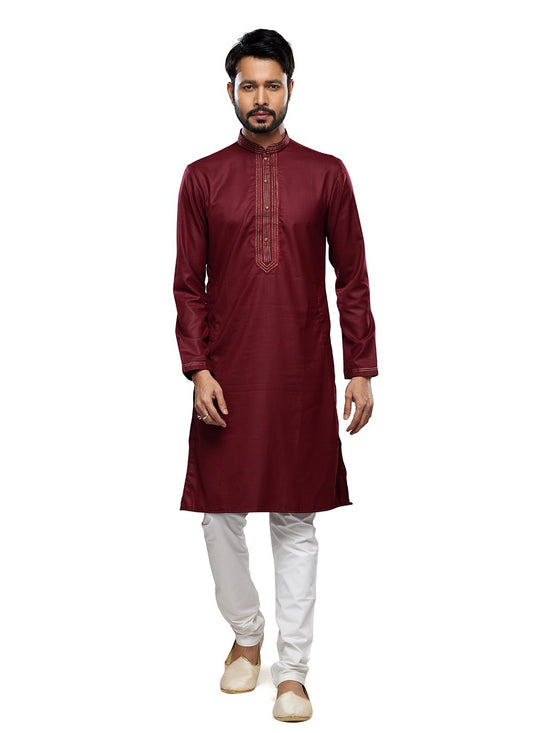 Plain Art Silk Maroon Kurta Pyjama - M6754