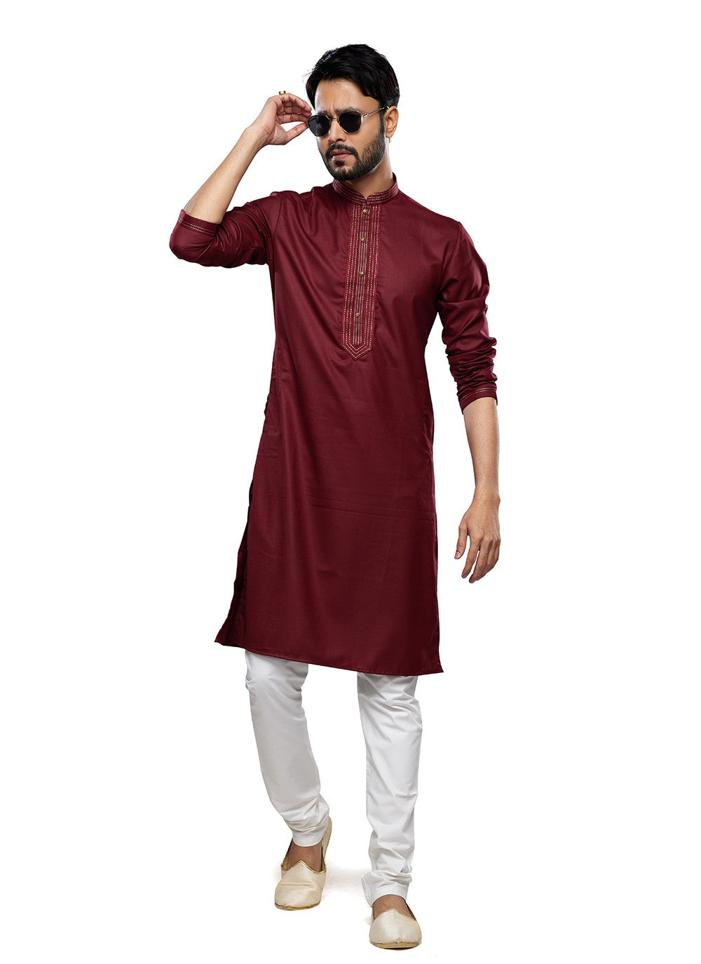 Plain Art Silk Maroon Kurta Pyjama - M6754