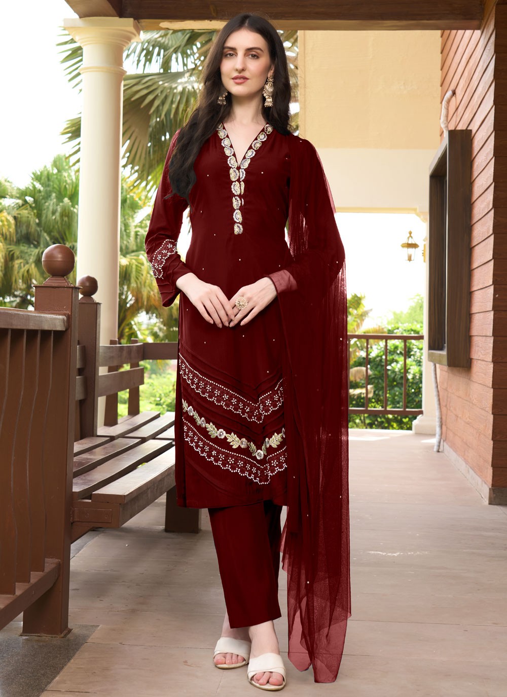 Embroidered Art Silk Salwar Suit - T4415