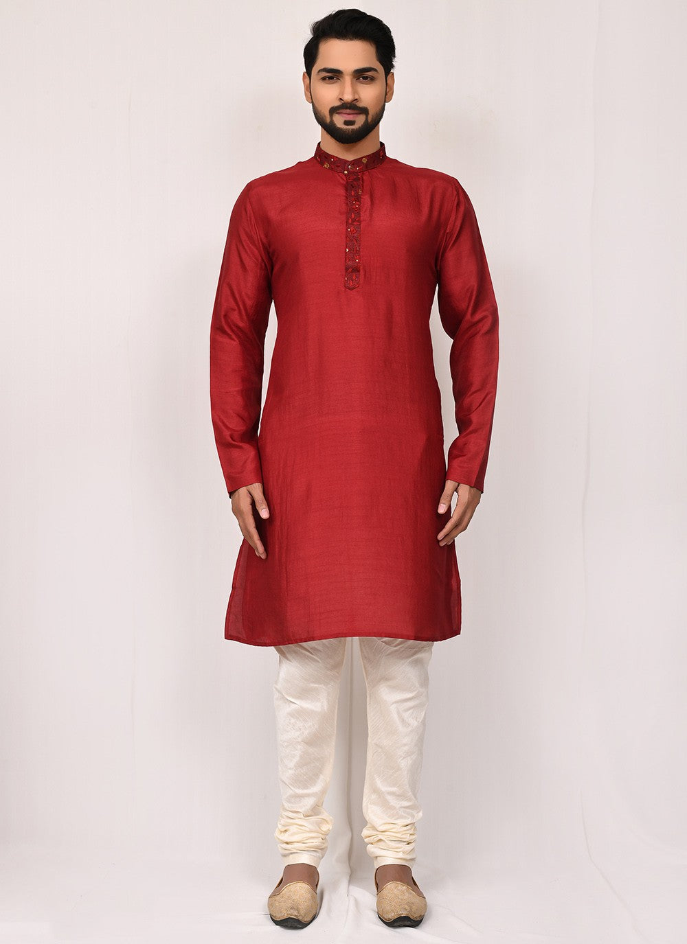 Plain Art Silk Maroon Kurta Pyjama - M2504