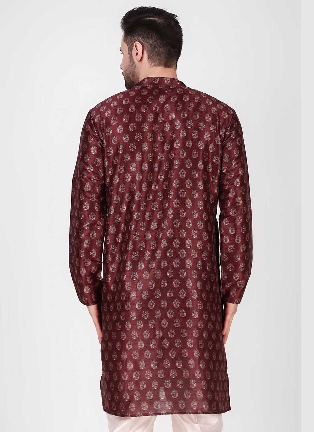 Printed Art Silk Maroon Kurta Pyjama - M4753