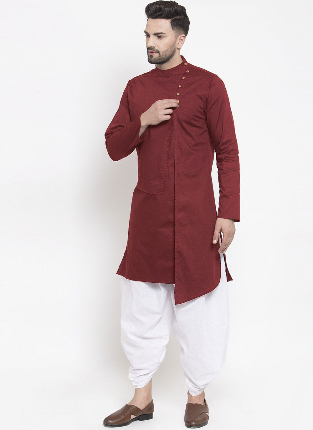 Buttons Blended Cotton Maroon Indo Western - M4523