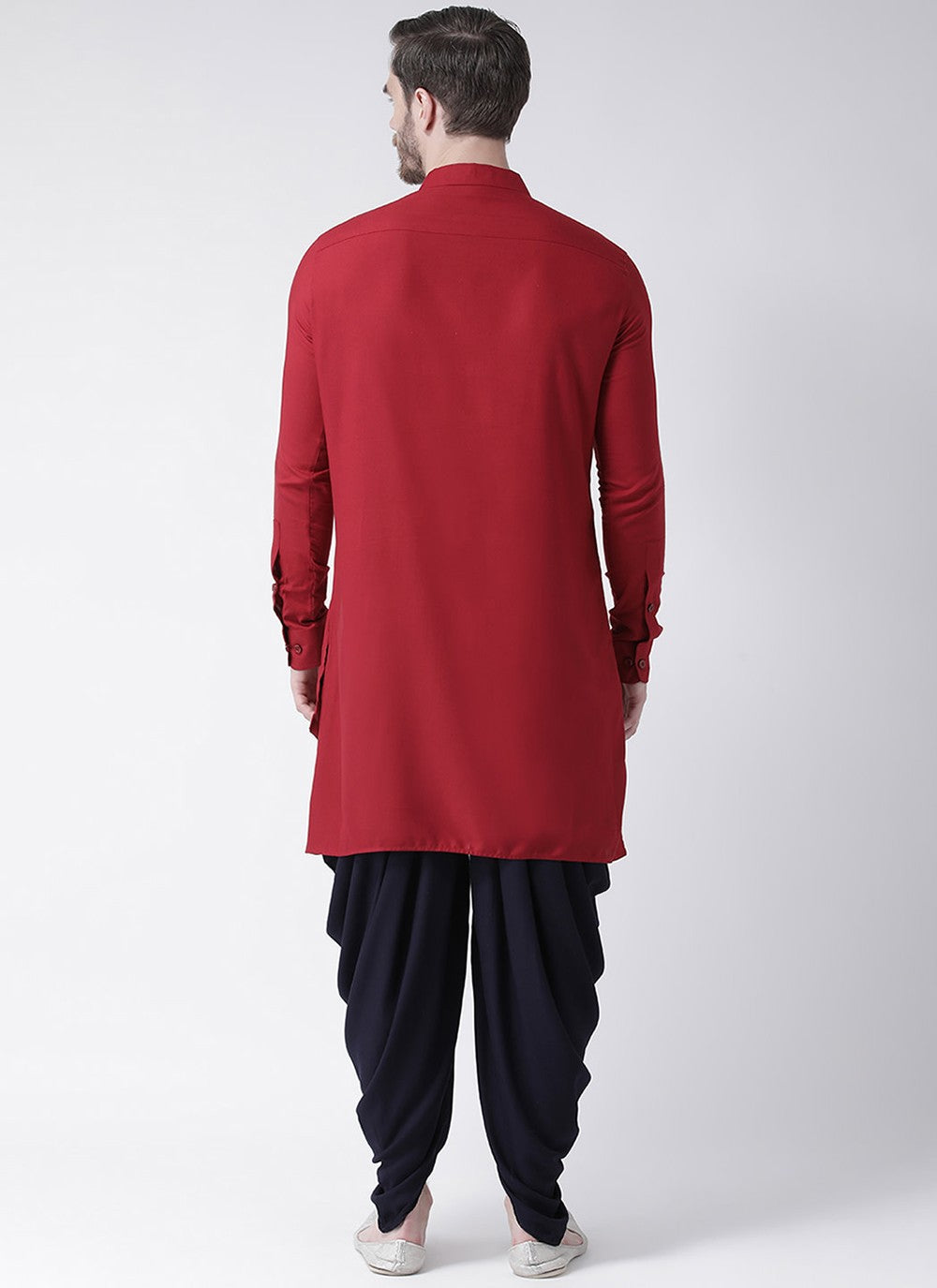 Plain Blended Cotton Maroon Dhoti Kurta - M1972