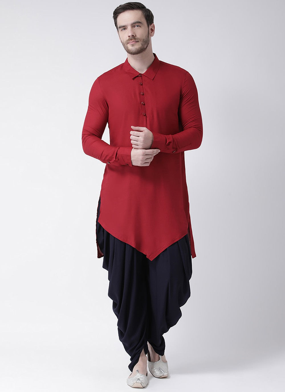 Plain Blended Cotton Maroon Dhoti Kurta - M1972