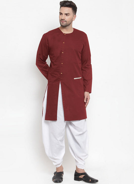 Plain Blended Cotton Maroon Indo Western - M4388