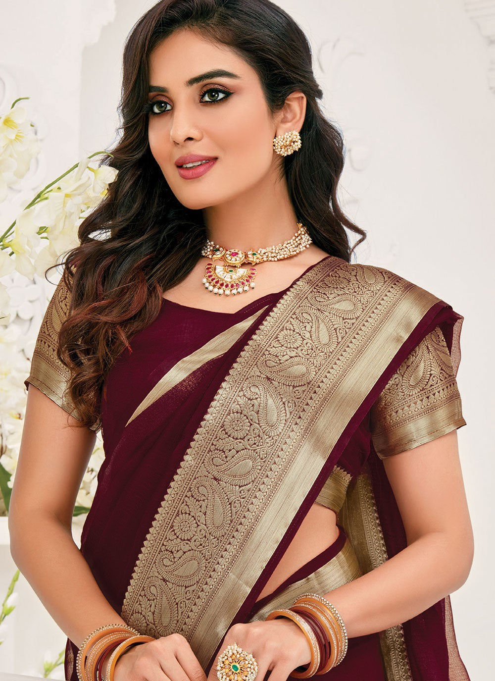 Classic Border Work Organza Saree - S1466