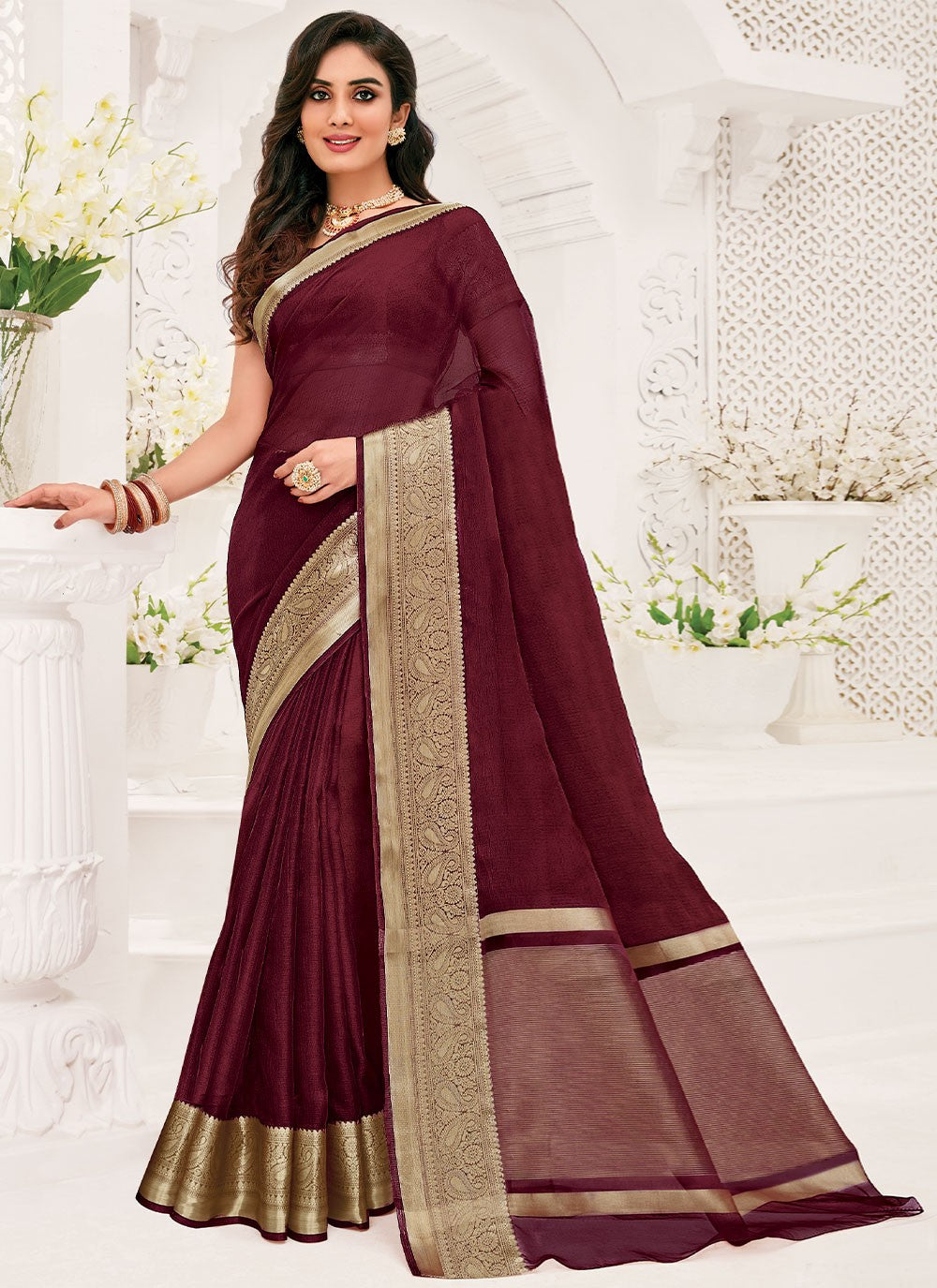 Classic Border Work Organza Saree - S1466