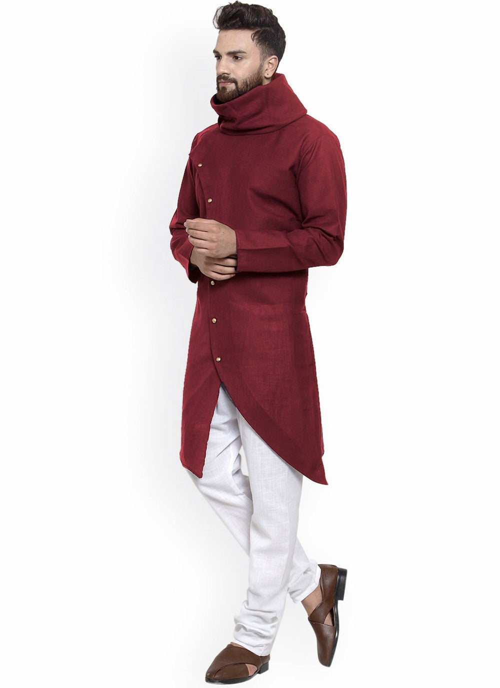 Buttons Blended Cotton Maroon Indo Western - M4529