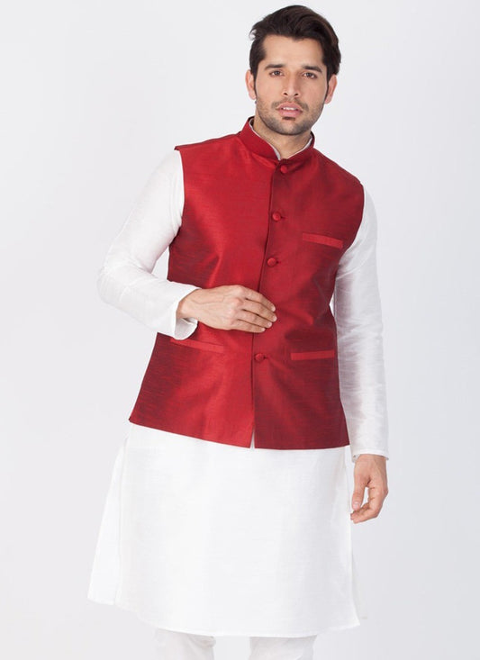 Buttons Dupion Silk Maroon Nehru Jackets - M3220