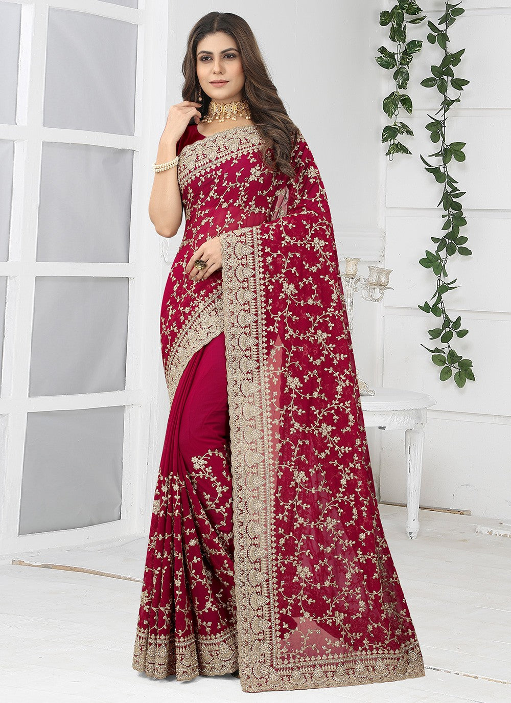 Classic Embroidered Georgette Saree - S2787