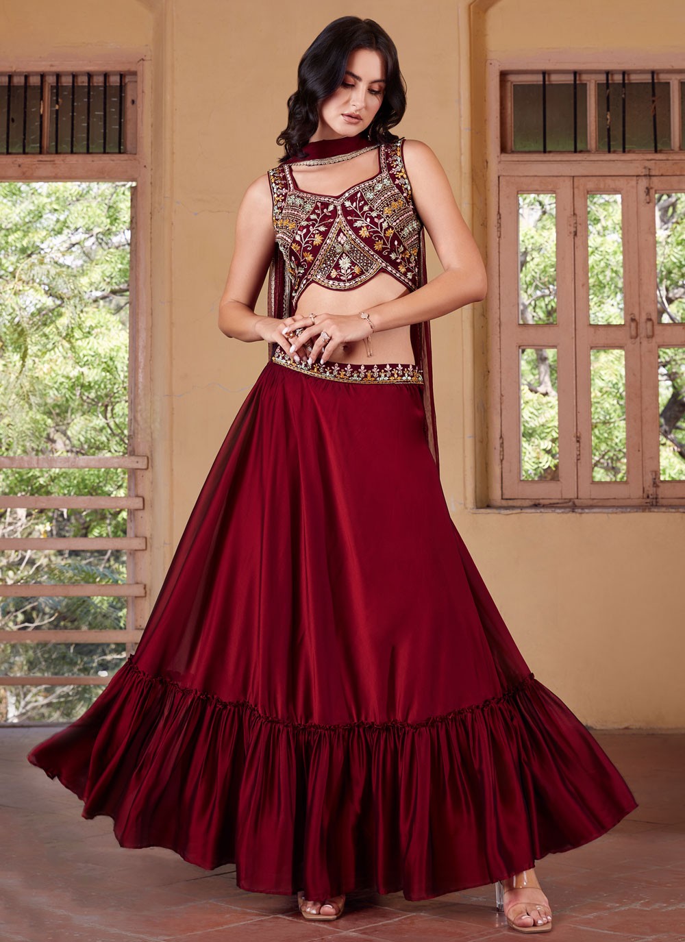 Embroidered Georgette Readymade Lehenga Choli - L1744