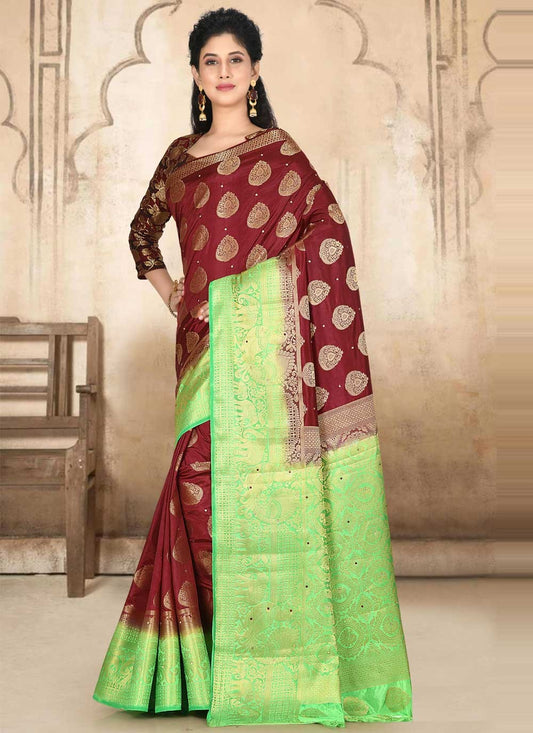 Traditional Embroidered Kanjivaram Silk Saree - S0729