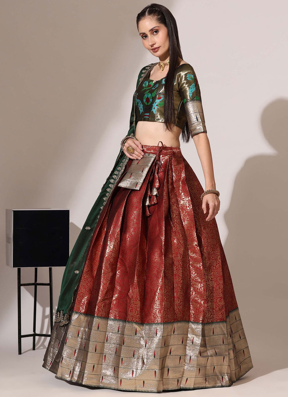 Weaving Zari Silk A - Line Lehenga - L2984