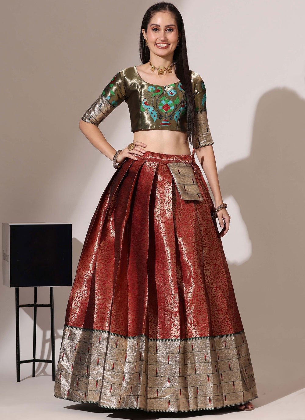 Weaving Zari Silk A - Line Lehenga - L2984