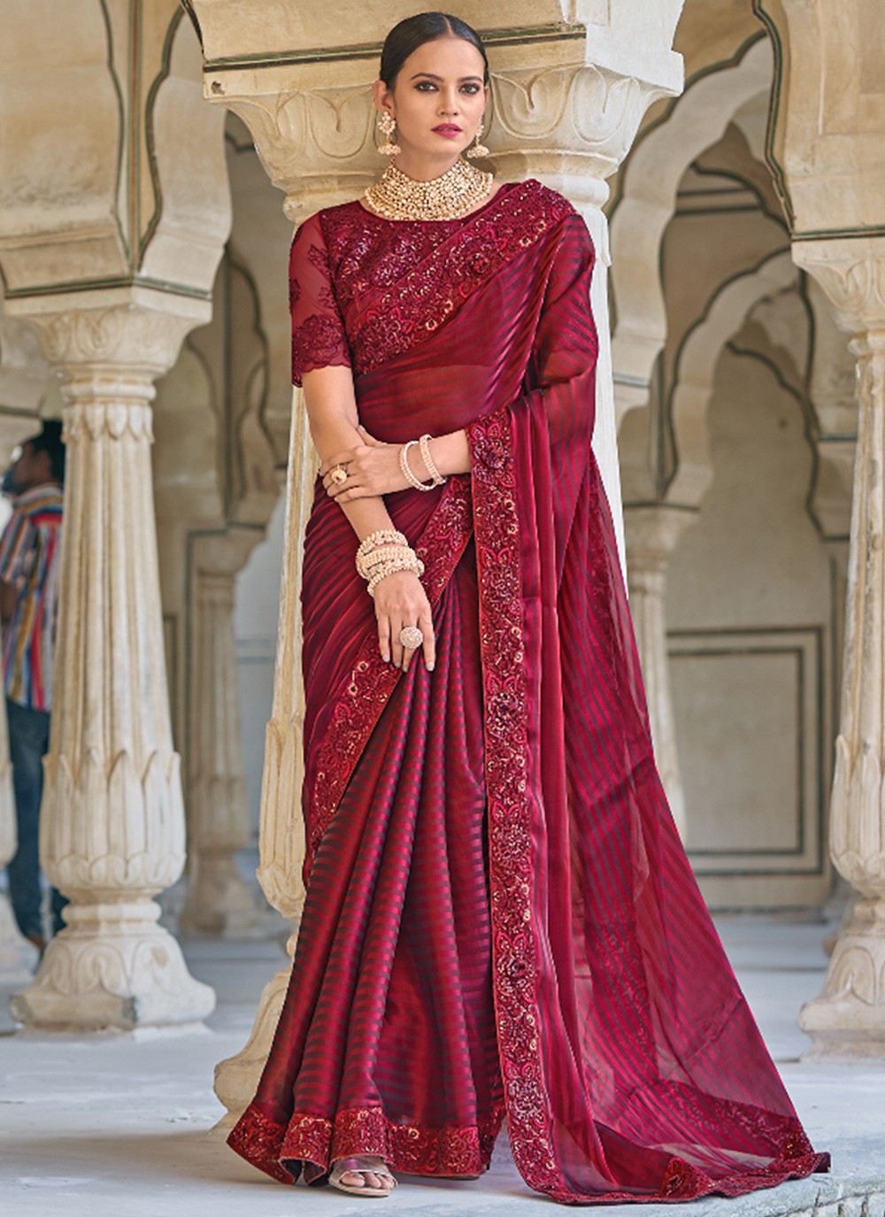 Classic Embroidered Fancy Fabric Saree - S4097