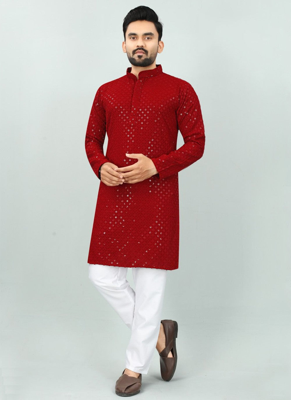 Chicken Rayon Maroon Kurta Pyjama - M6087