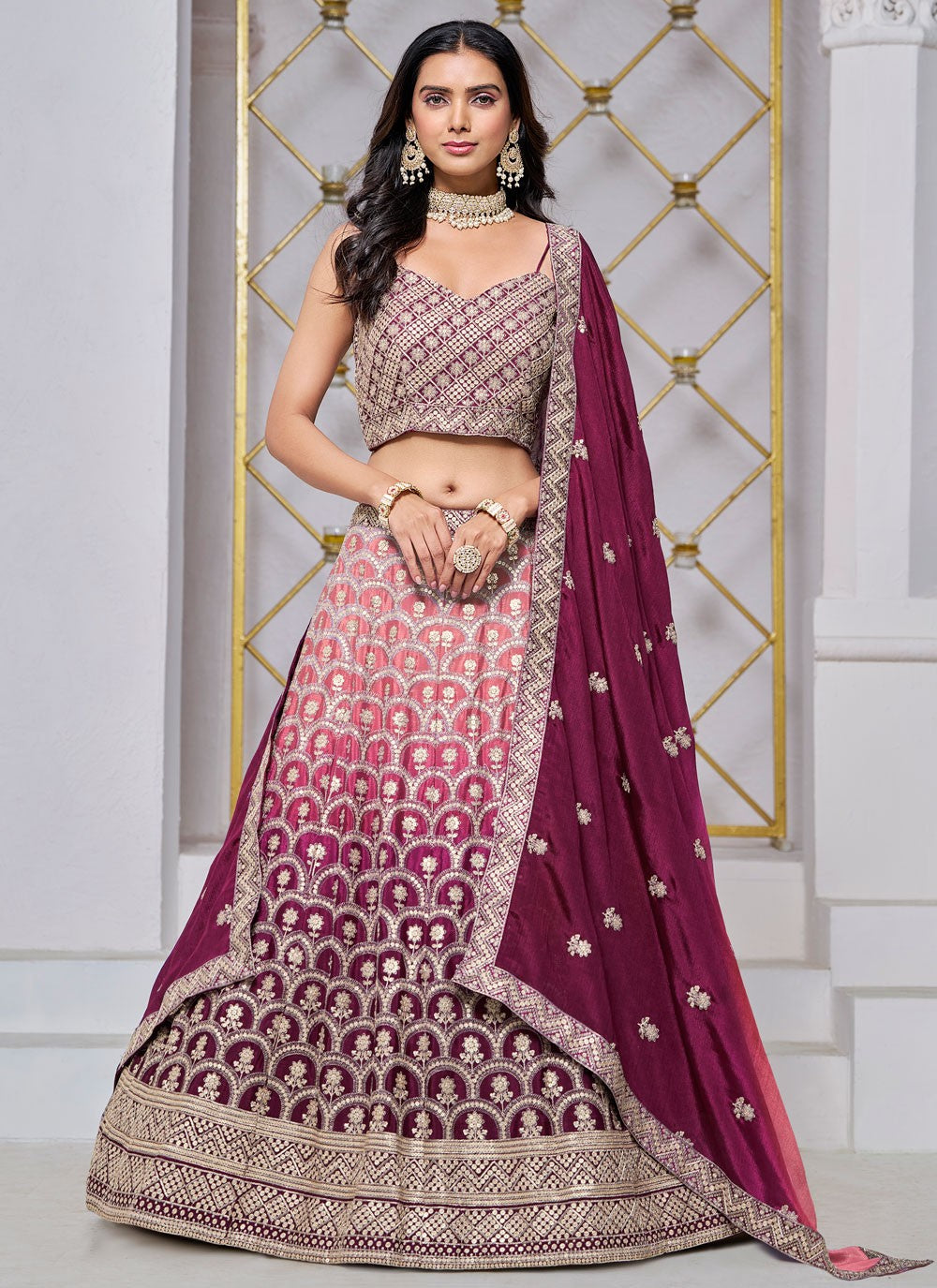 Embroidered Chinon A - Line Lehenga - L2884