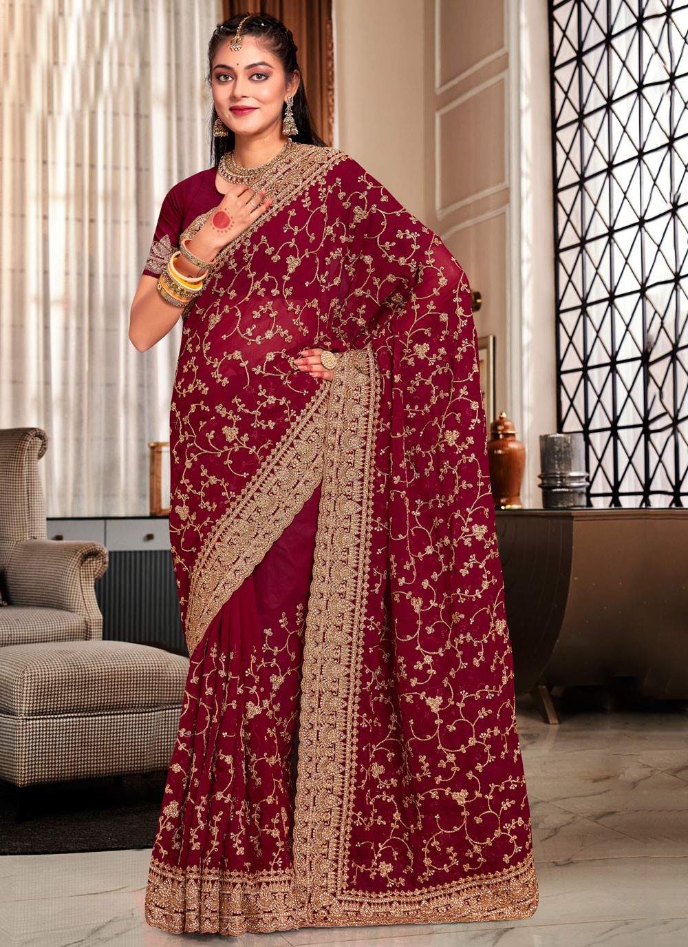 Trendy Cord Georgette Saree - S5426