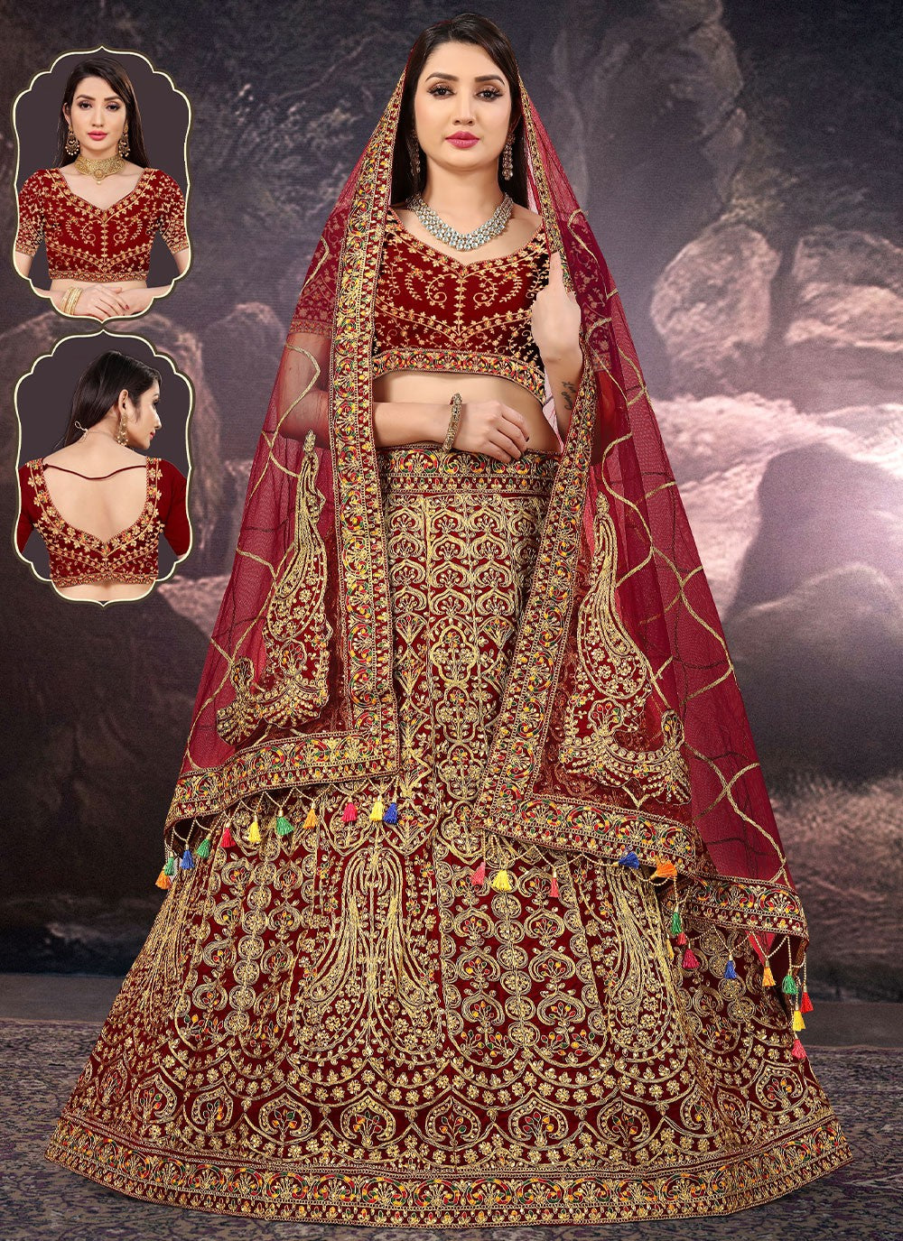 Embroidered Velvet A - Line Lehenga - L0748