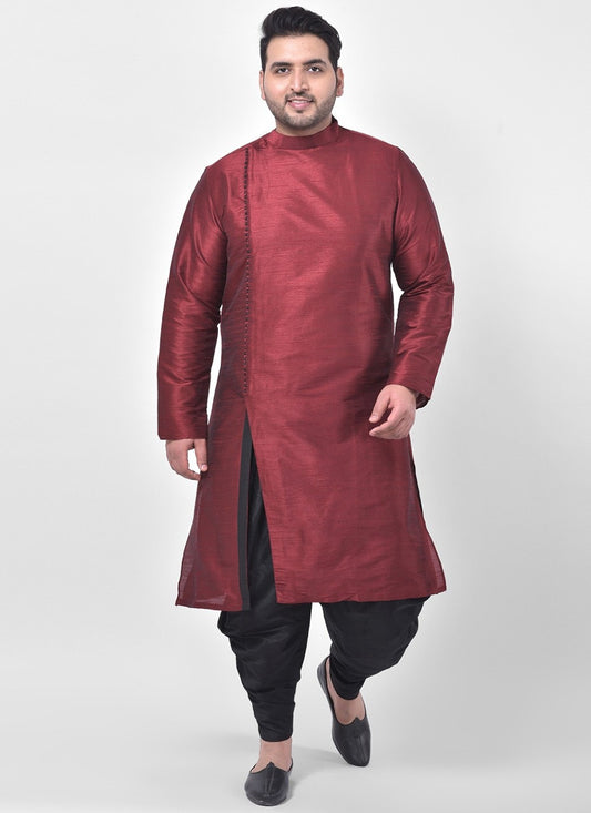 Plain Dupion Silk Maroon Indo Western - M2654