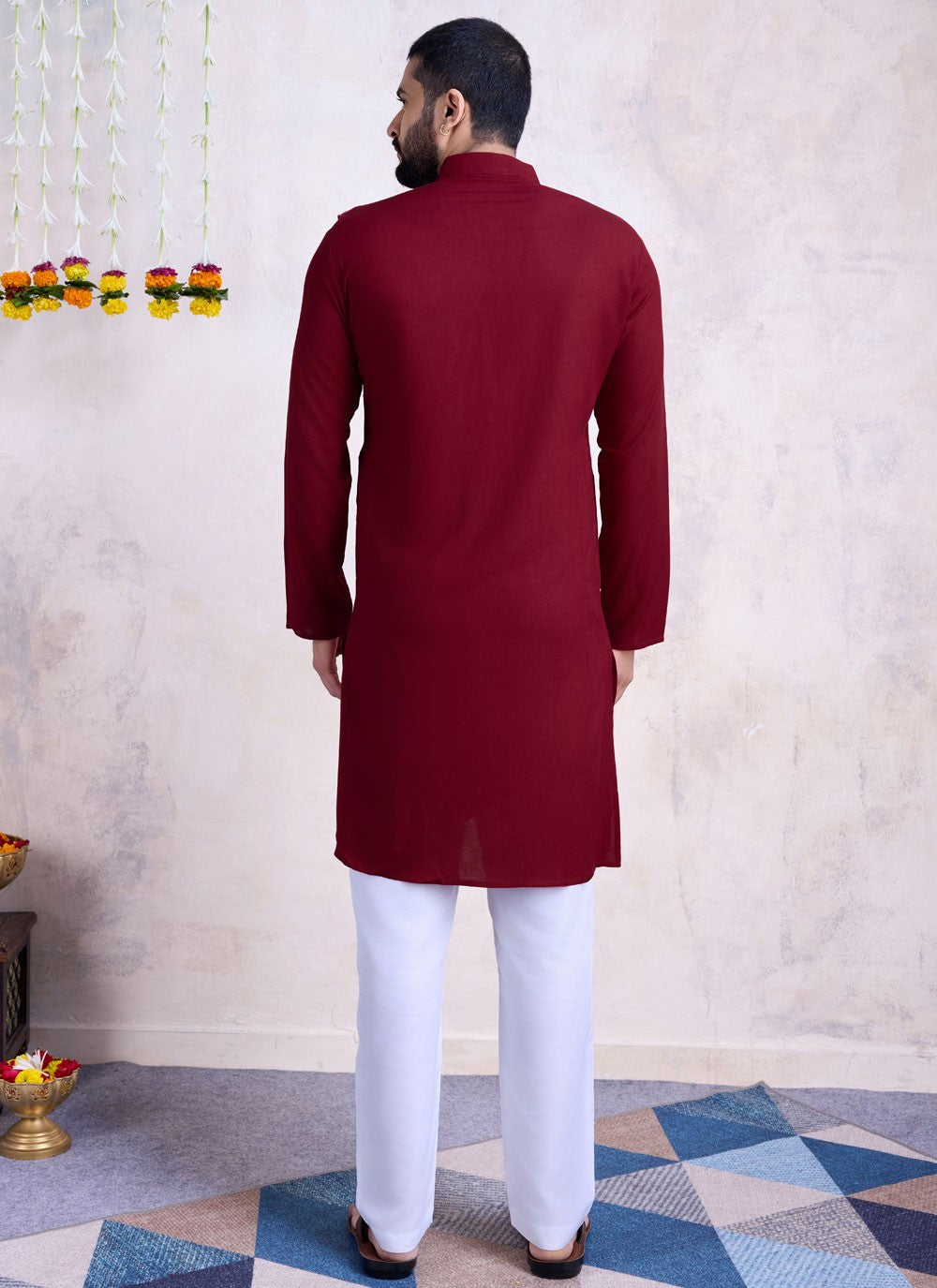 Embroidered Rayon Maroon Kurta - M8594