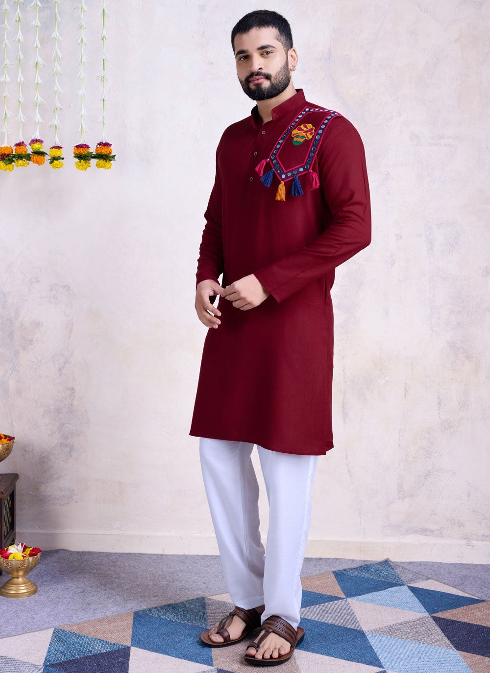 Embroidered Rayon Maroon Kurta - M8594