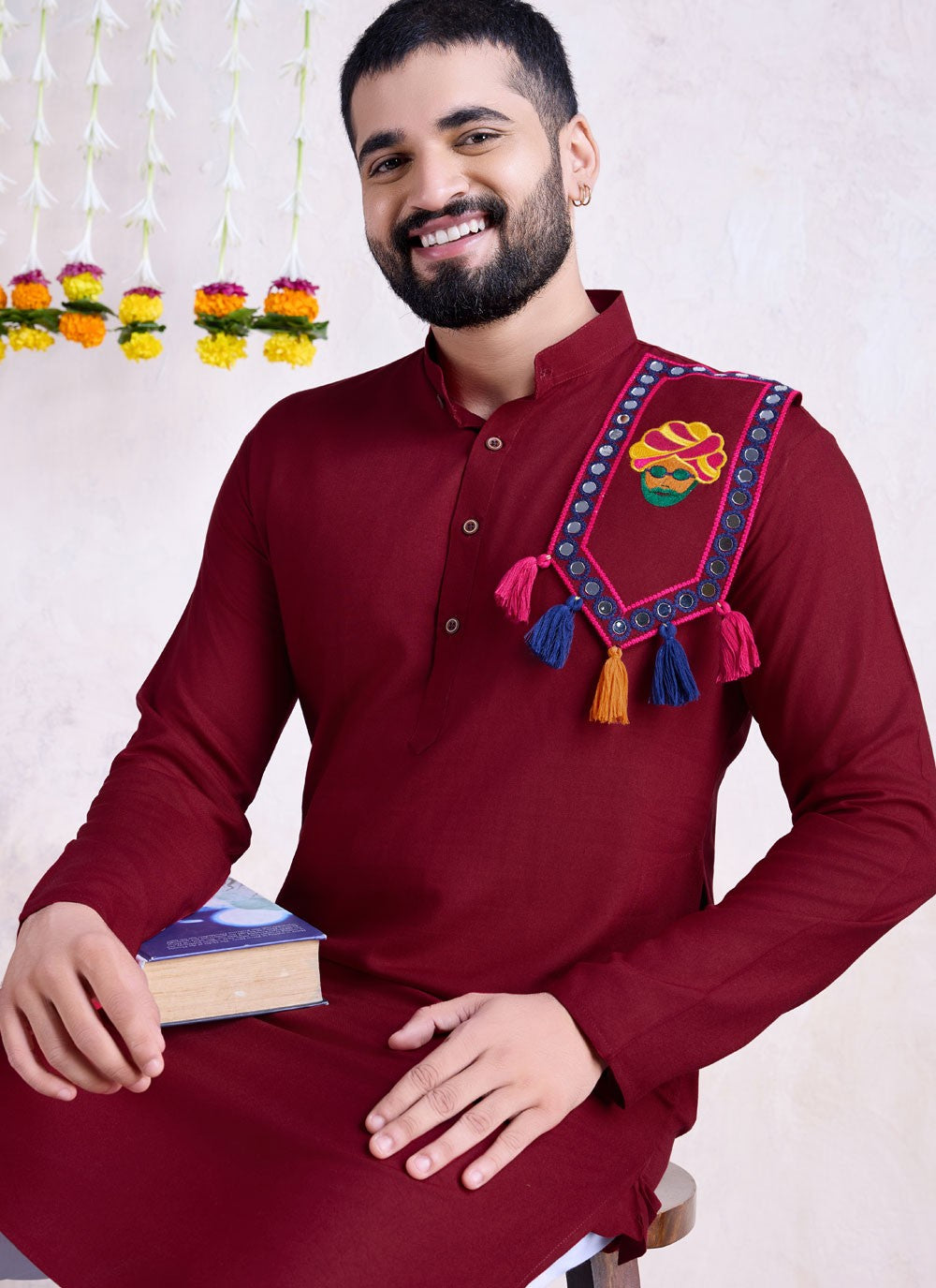 Embroidered Rayon Maroon Kurta - M8594